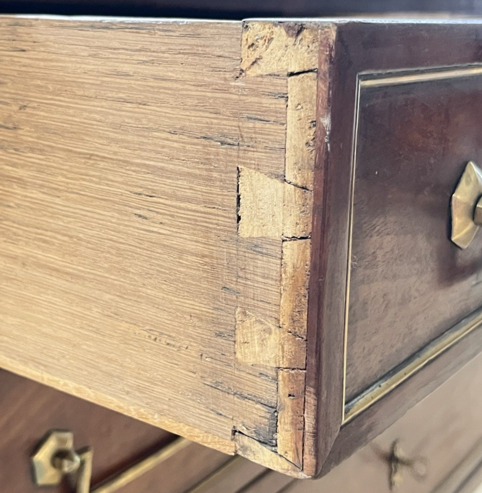 ANTIQUE FRENCH LOUIS XVI 5-DRAWER MAHOGANY COMMODE CHEST w/ GREY MARBLE TOP