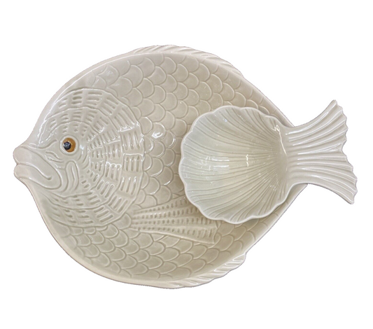 Fitz & Floyd Ivory Colored Fish Chip & Dip Bowl