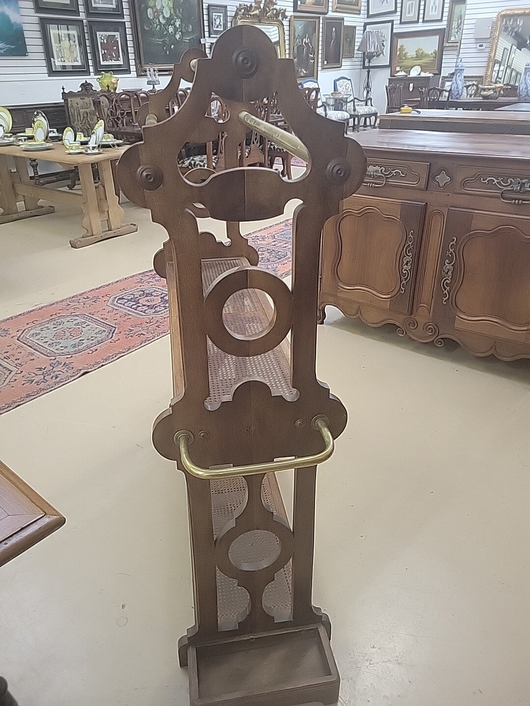 Antique Caned French Walnut & Cooper Jette Habits Luggage Rack Umbrella Stand
