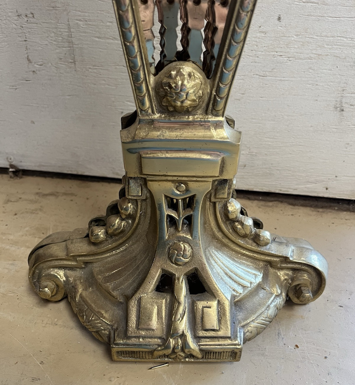 Antique Art Deco Gilt Gold Folding Fan Peacock Fire Screen CL10