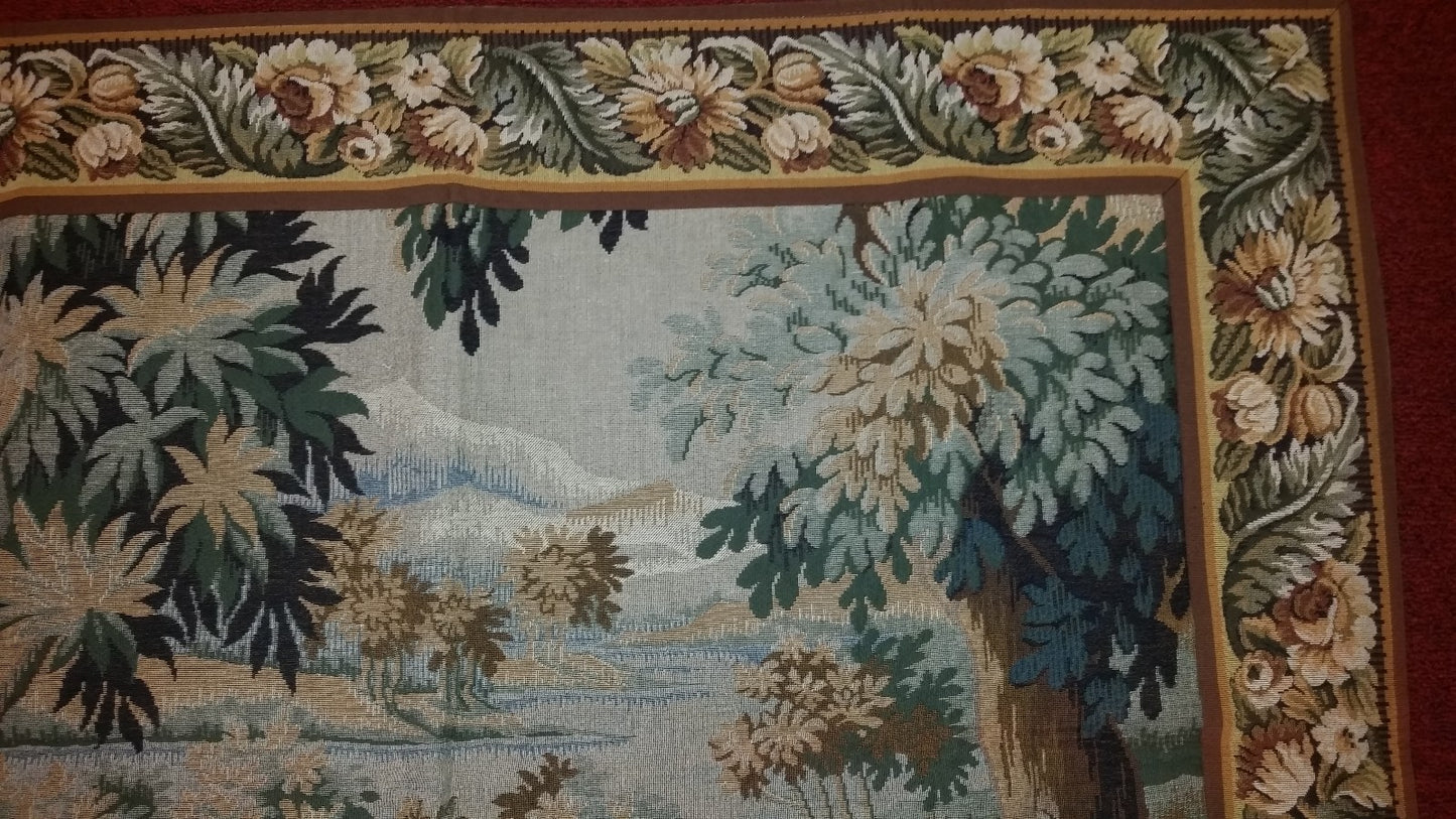 Tapestry Landscape with Bridge 35"x45" Foret de Marly Hunting Ground of Fr Kings