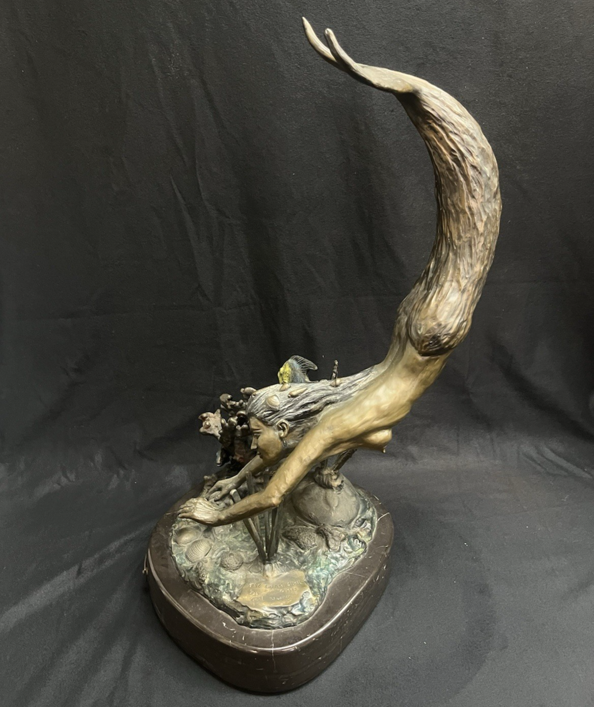 PB7 "The Conch Shell" by Carl Wagner Bronze Statue w/ Marble Base 23.25"