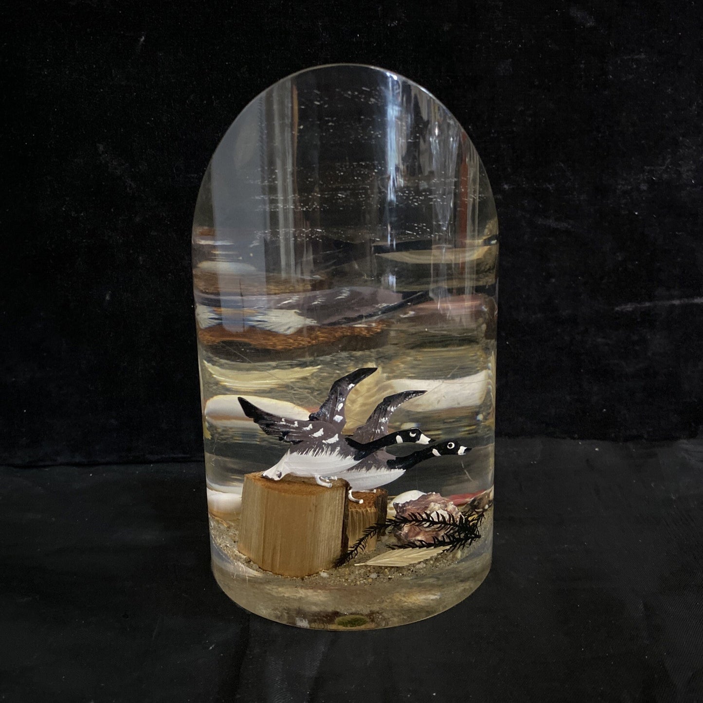 Lucite Acrylic Geese & Shell Paperweight 6.75"