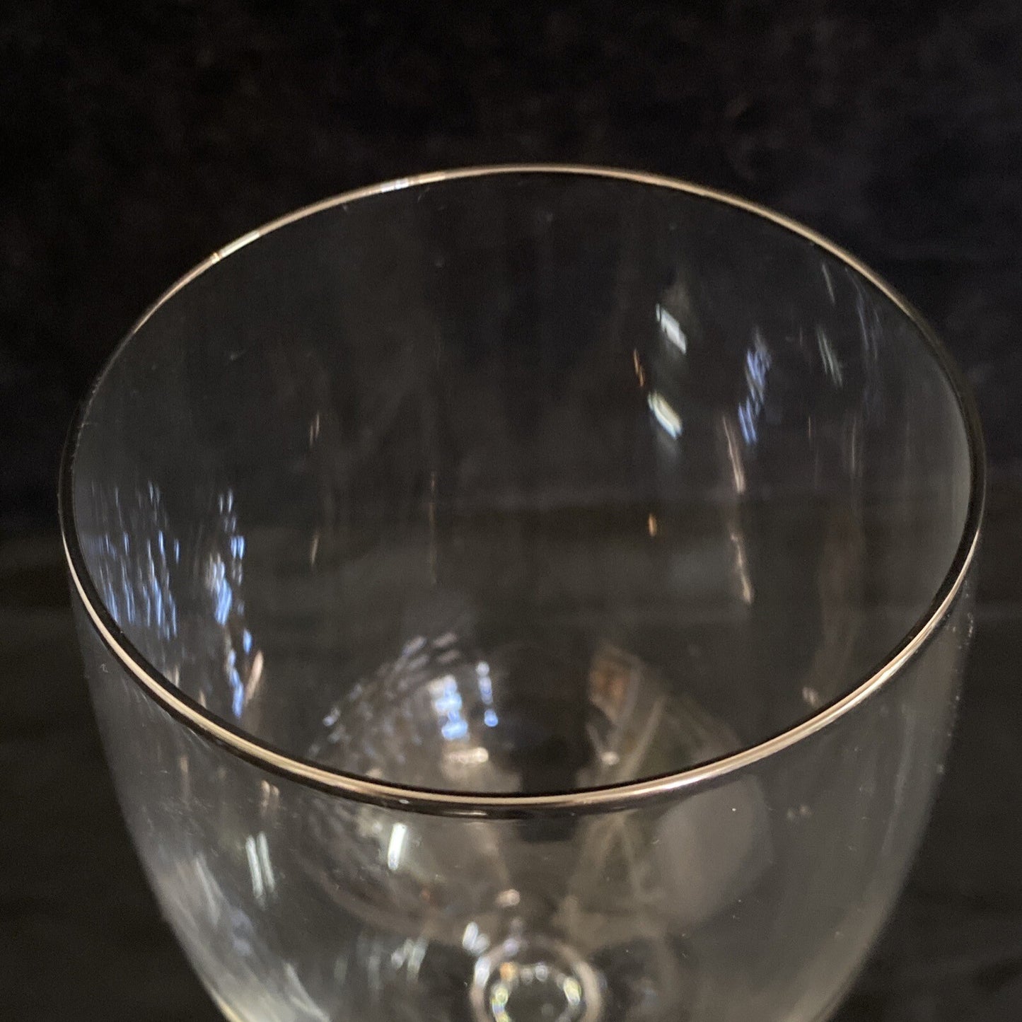 Set of 7 Water Goblets by Seneca in the pattern Juliet , Clear w Platinum Rim