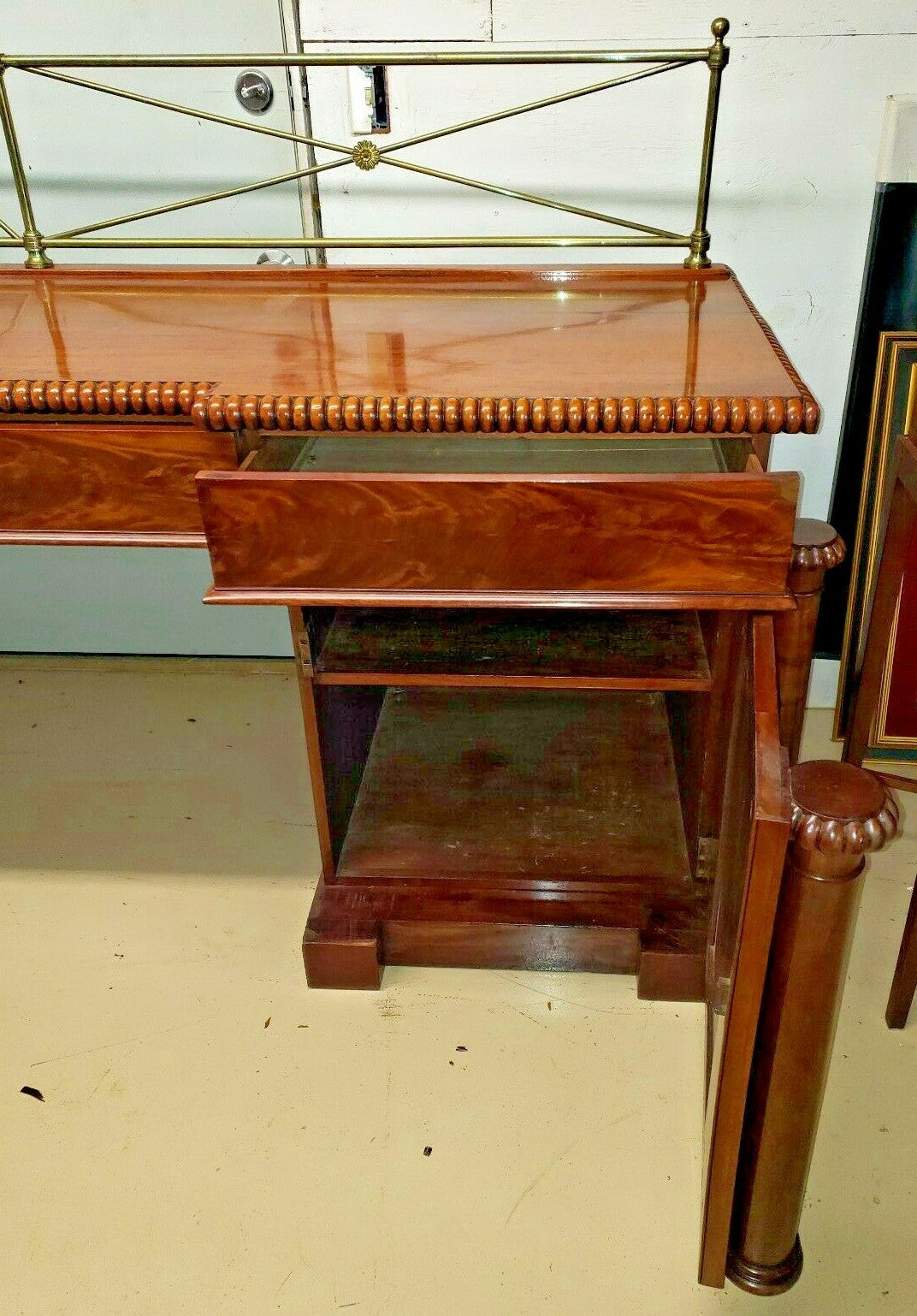 Antique English Mahogany Empire Server Buffet Sideboard Wine Cellarette 103"