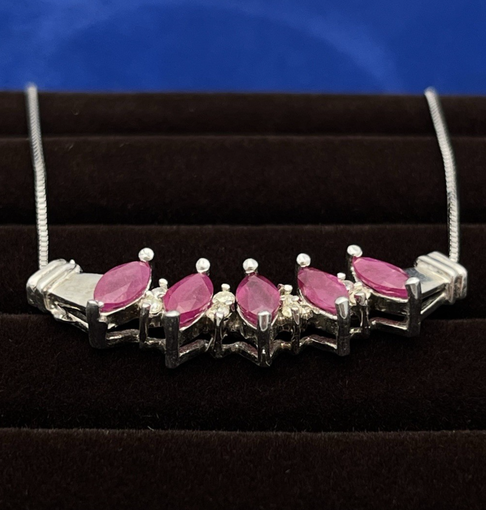 14k White Gold 0.21ct Diamond and 2.53ct Red Ruby Collar Necklace 50% off retail