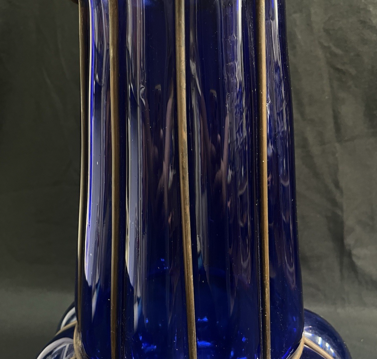 Murano Style Cylindrical Cage Bubble Blown Cobalt Glass Sculptural Ficture 18"