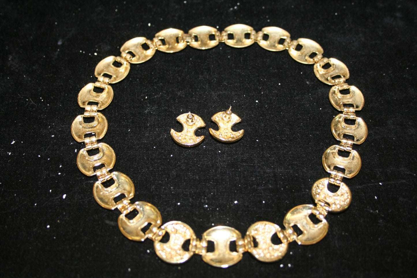 Vintage Goldplated Rhinestone Mariner link Chain Necklace and Earrings