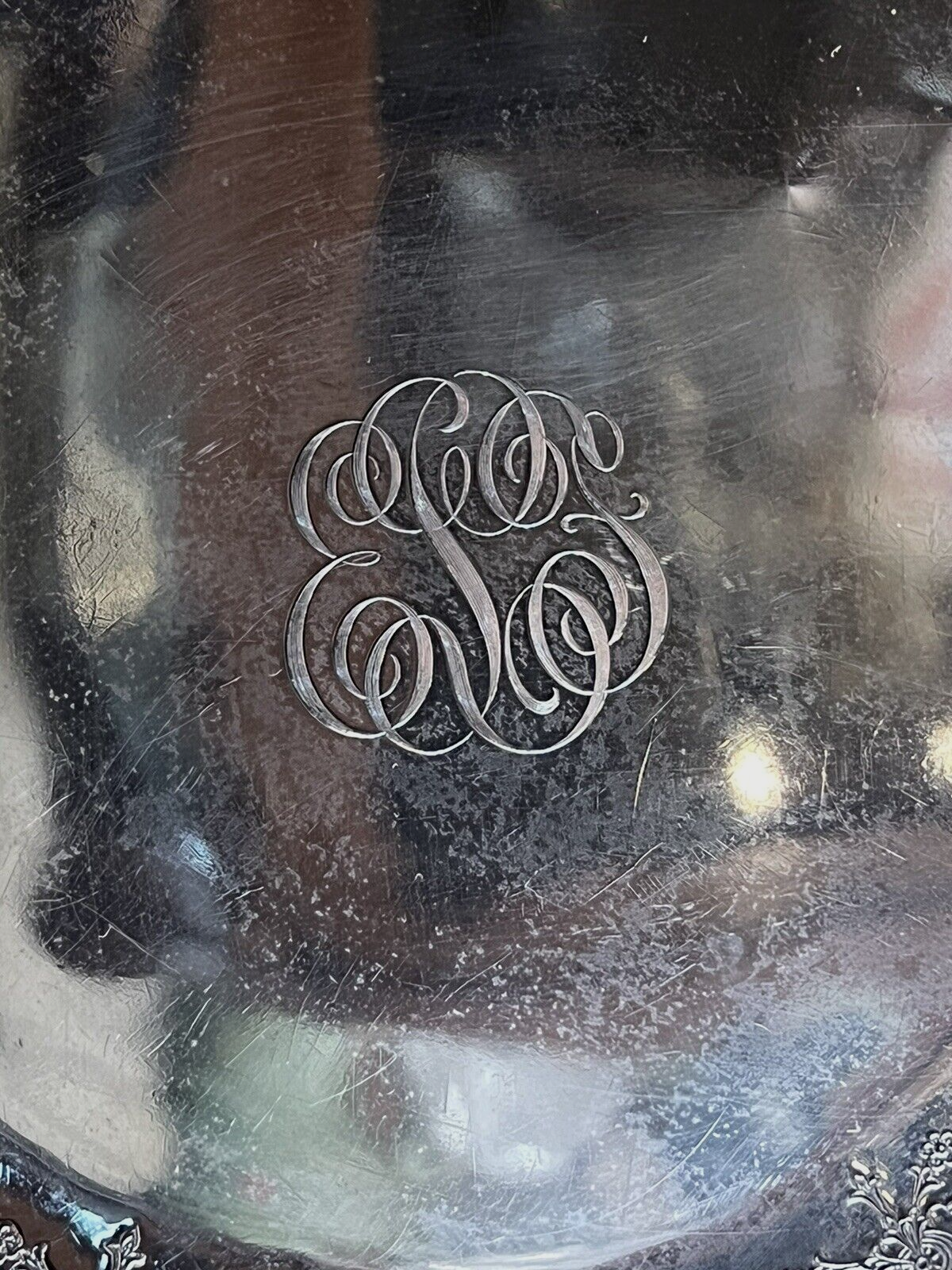 International Sterling  Silver 8 1/2" Cake Plate monograms H4-16 245 grams