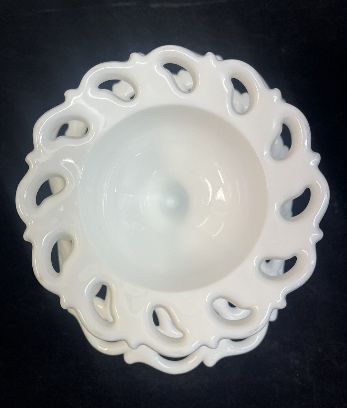 Fostoria Monroe Milk Glass Pedestal Lace Oblong Fruit / Banana Bowl