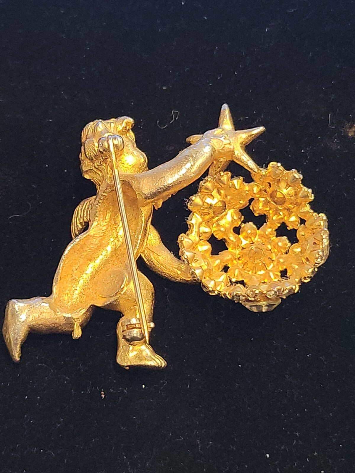 Vintage Designer Signed De Nicola Angel Baroque Rhinestones Pin Brooch