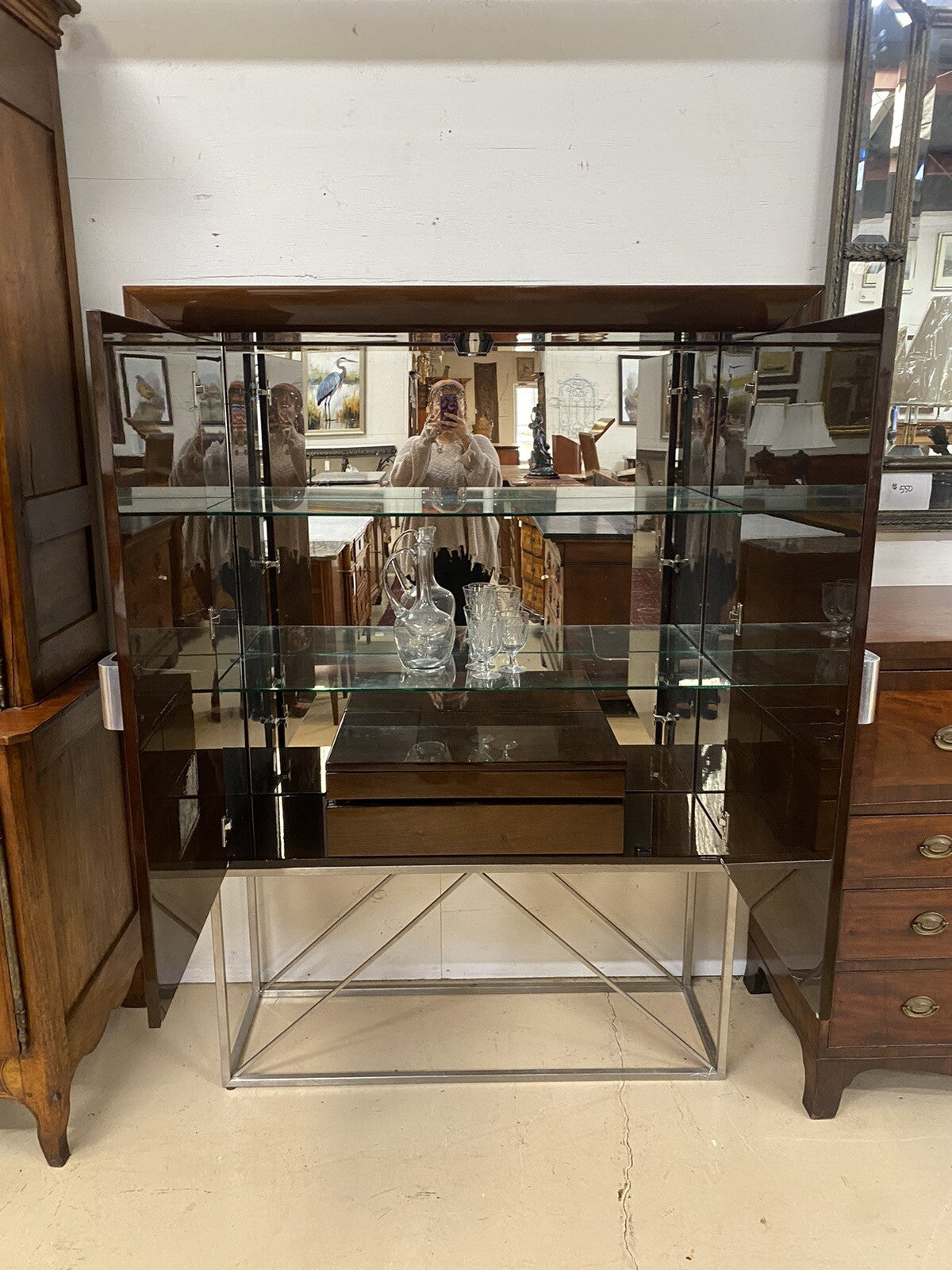 5th AVENUE BY MALERBA ITALIAN LACQUERED MAHOGANY LIQUOR DISPLAY CABINET BAR