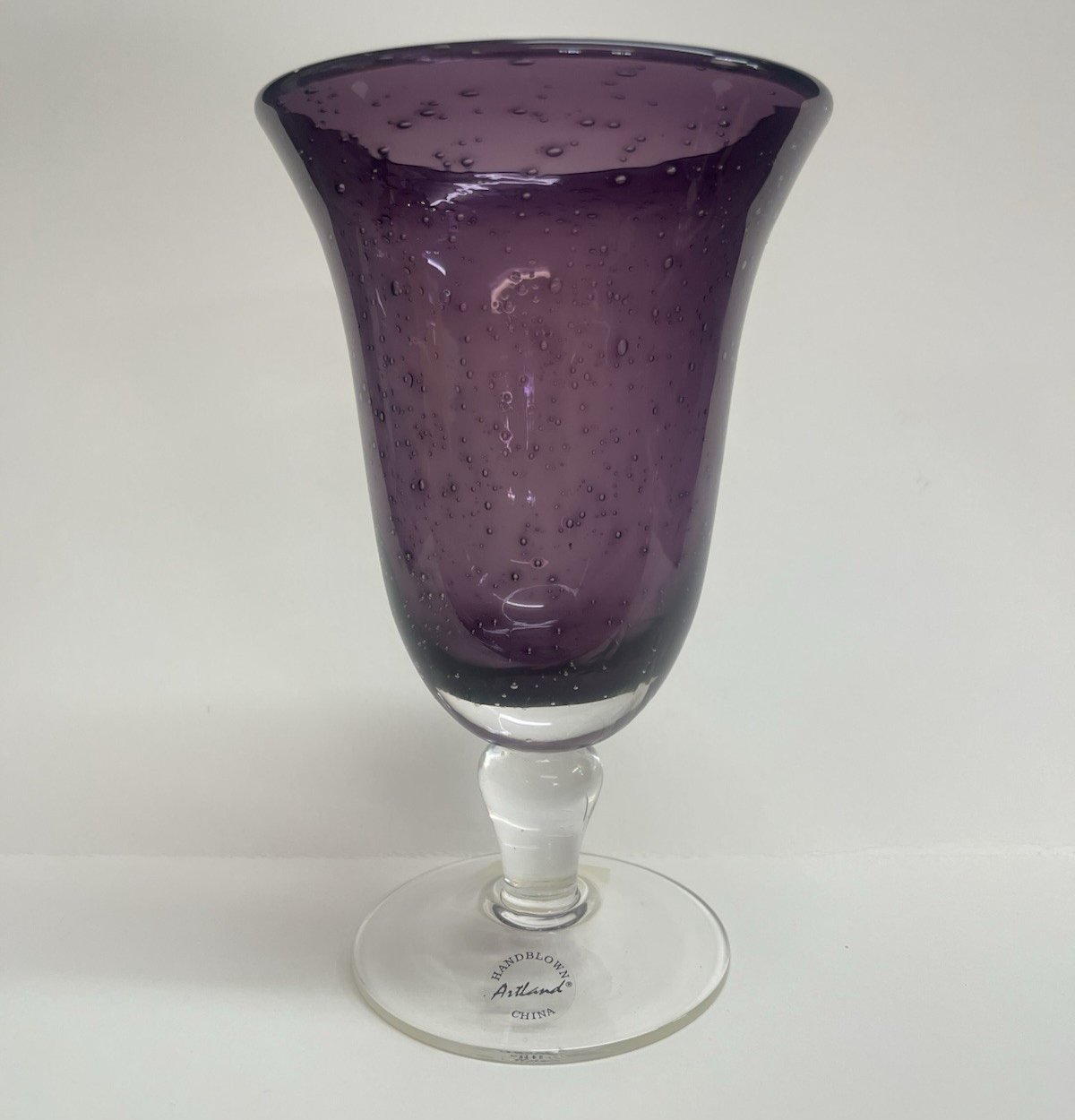 Set of 3 Artland Blown Glass Iris Plum Footed 18oz Ice Tea Glasses w/ Tags 7.5"