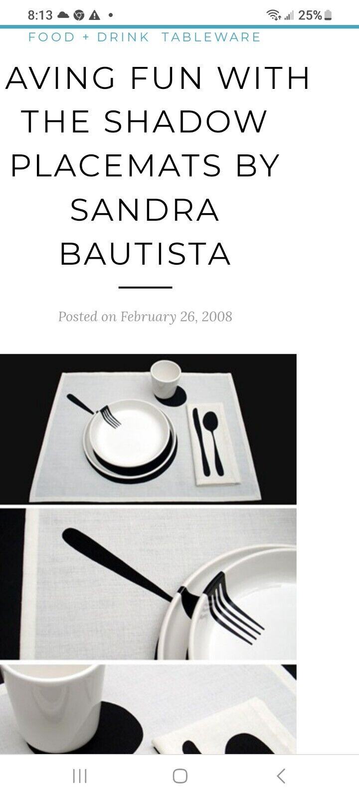 Bosa Dinner Place Set Italy by Sandra Bautista "Shadow Placemat"  Orig box