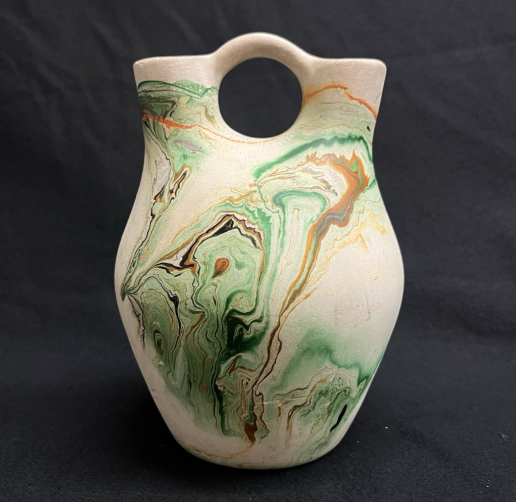 Signed Nemadji Pottery Southwestern Double Spout Wedding Vase Jug 6.25"