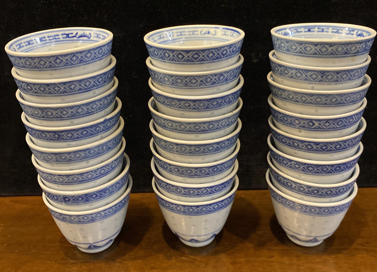 Set Of 8 Chinese Sake Tea Cups Rice Grain Eye Hand Paint Translucent BH247