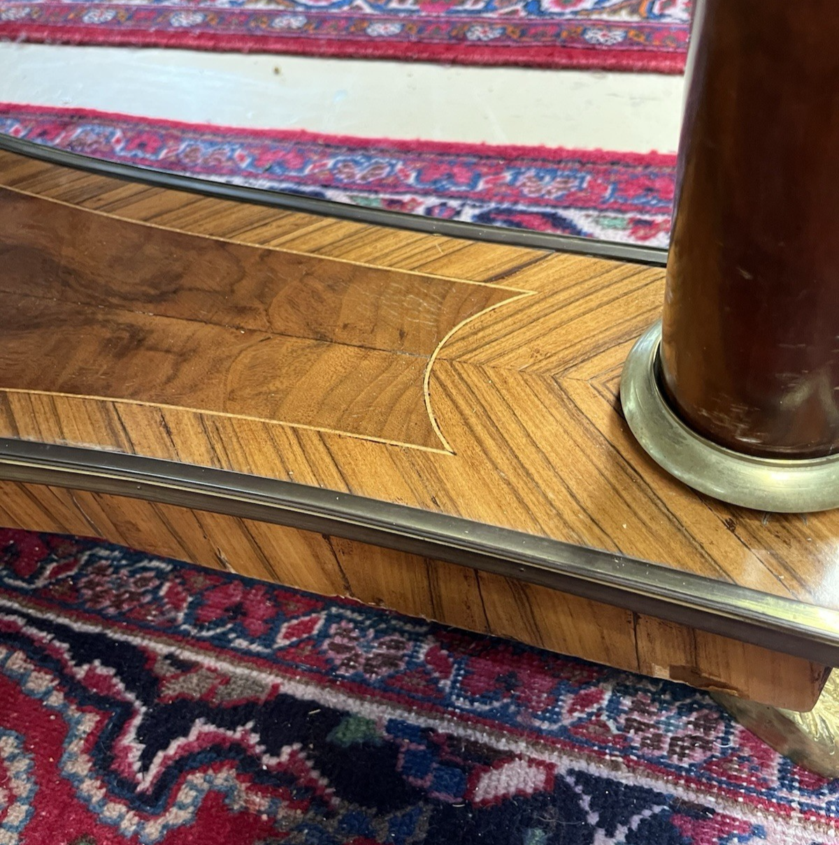 66" LARGE ROUND EMPIRE STYLE FIGURED BURL WALNUT CENTER ENTRYWAY TABLE