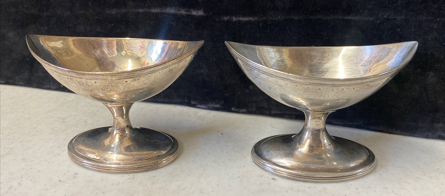 Pair George III Irish Sterling Silver Pedestal Salt Cellars Dublin 1761