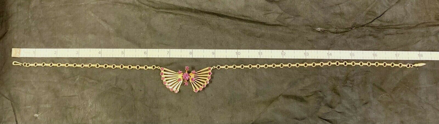 Impressive 1940'S RETRO  GOLD plated Amethyst RHINESTONE  NECKLACE Art Deco 18"