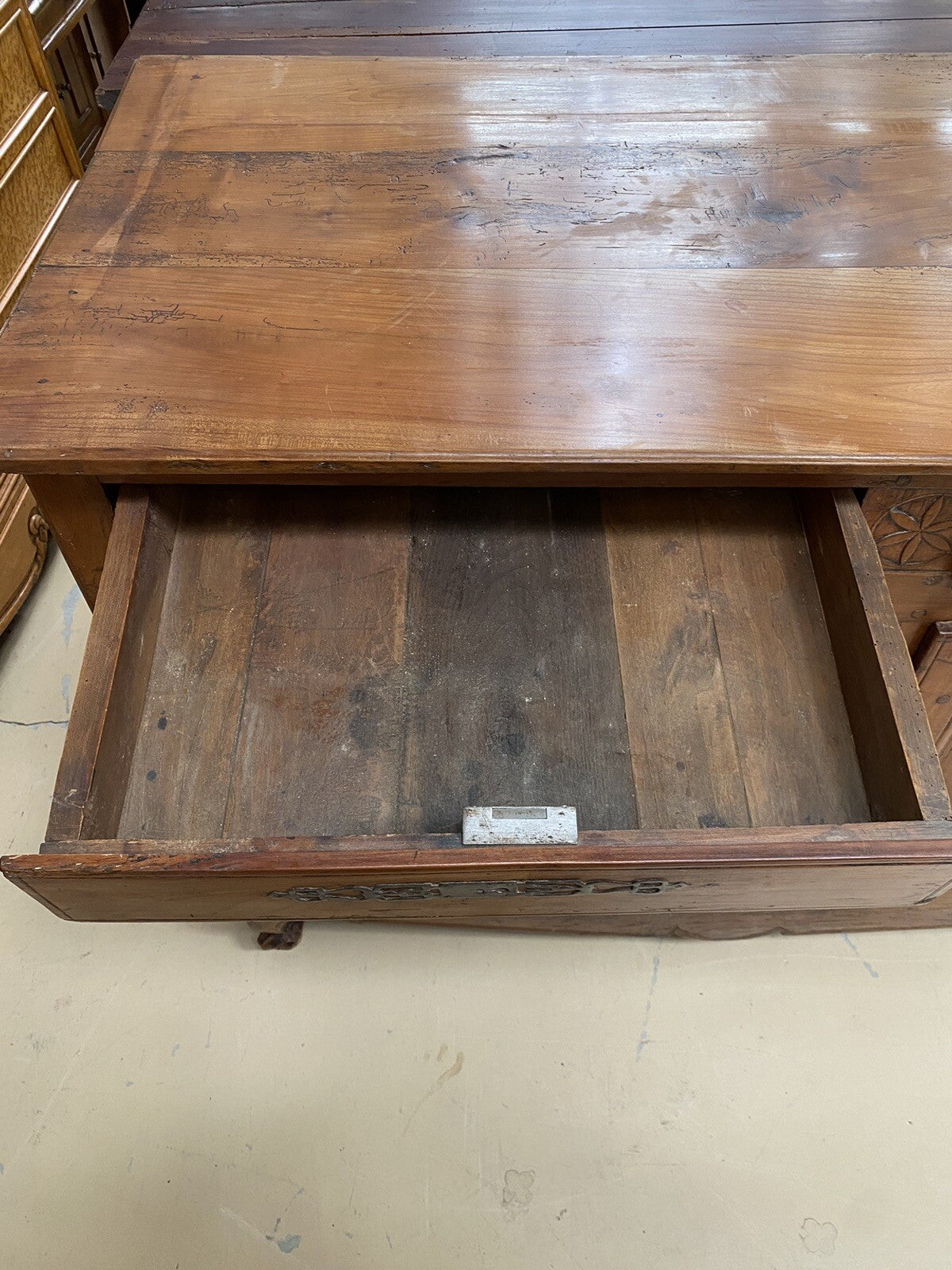 Antique French Farmhouse Louis XV Carved Cherry Chest Sideboard Commode 19C A6