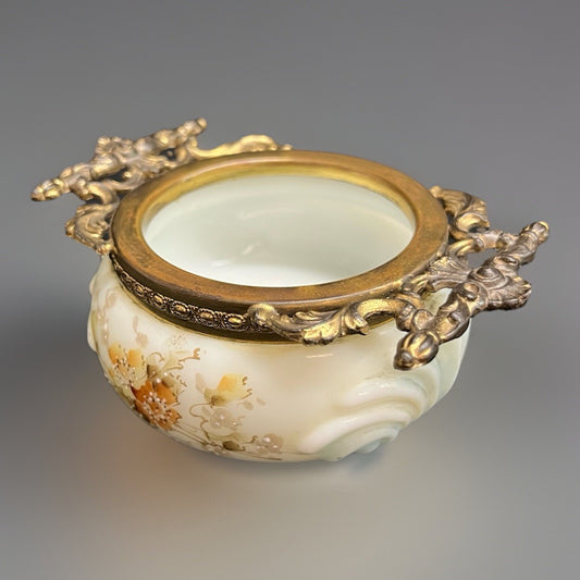 Signed C.F. Monroe Co. Wave Crest Hand Painted Opal Glass Open Pin/Trinket Dish