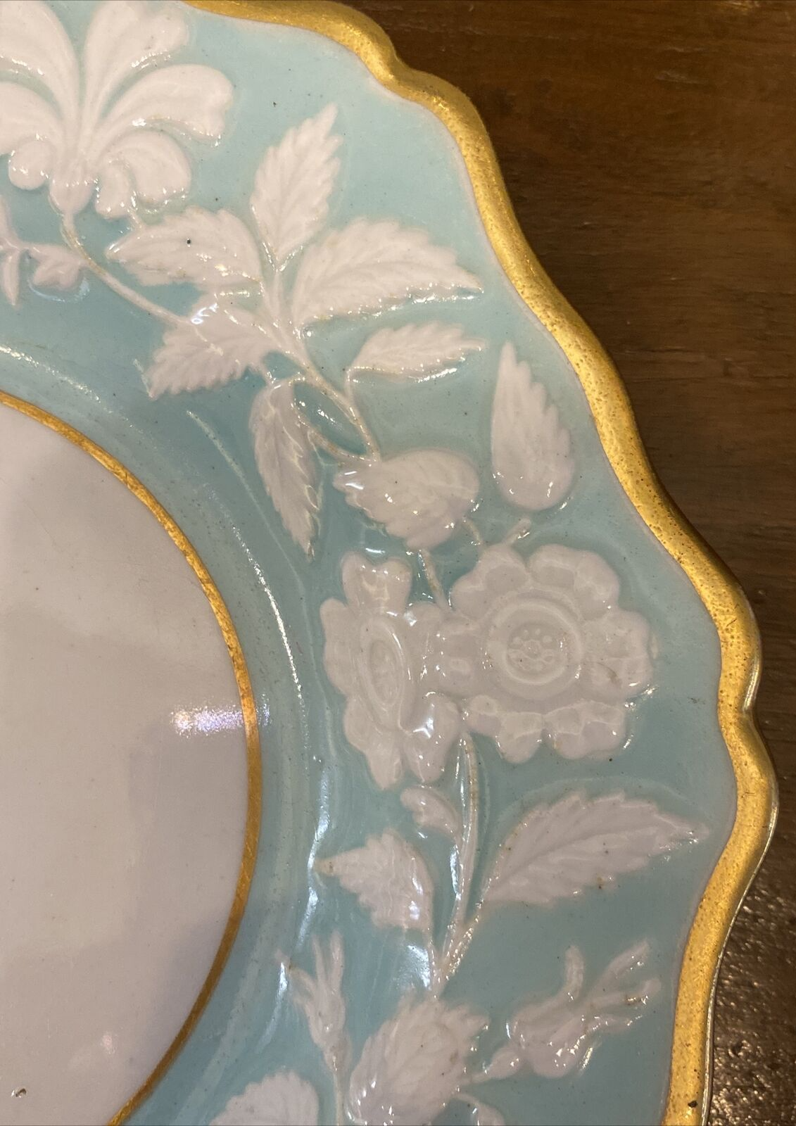 Ridgway 632 Blue & White Embossed Floral 1830s Pearlware 6 Dessert Plates