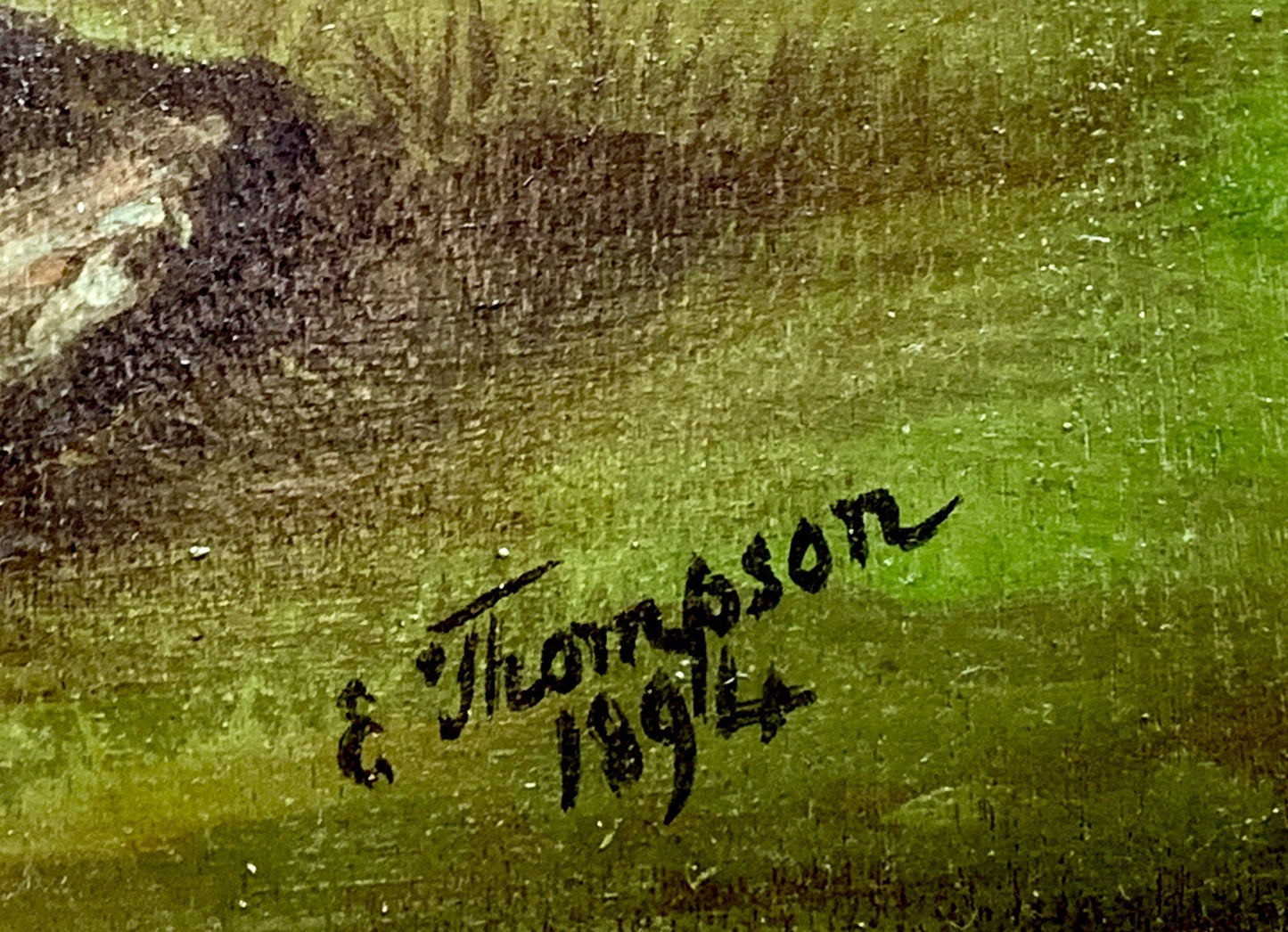 E. Thompson Oil Painting on Panel Signed 1894 Mountains & Lake Earl