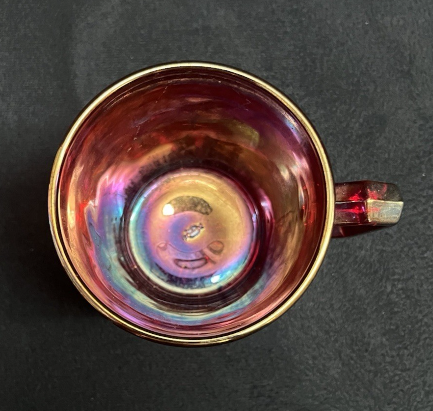 Vintage 1960s Imperial Glass OH Red Carnival Robin on Branch Mug 3.5"