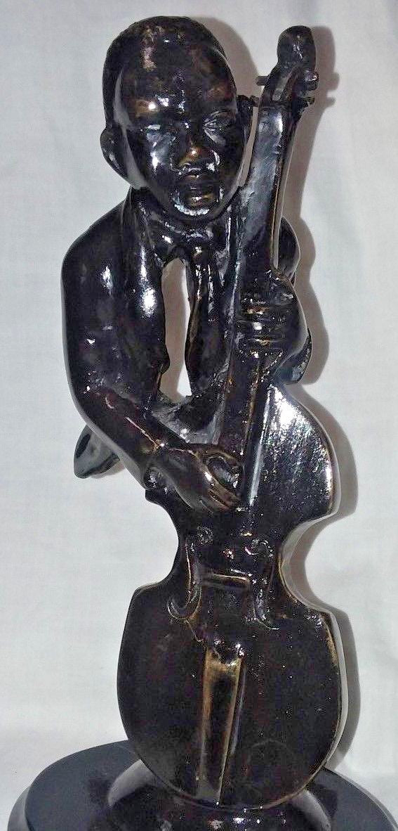 Pair African American Jazz Player Musician Bronze on Marble Base