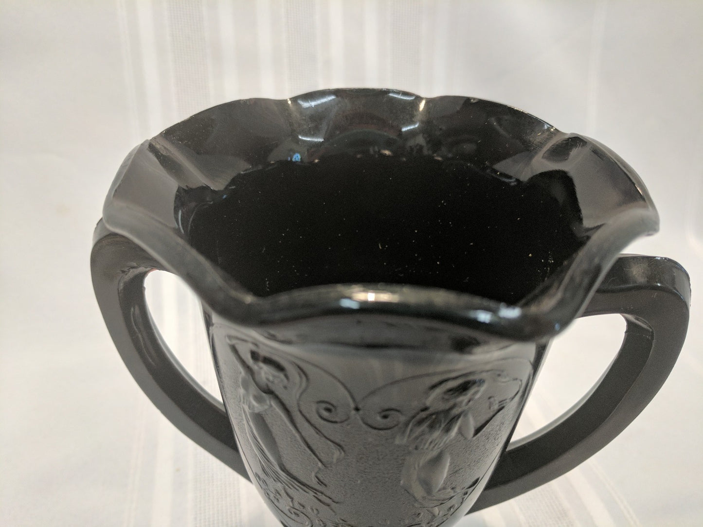 Vintage L.E. Smith Black Amethyst Glass  2 Handled Urn or Vase 1930's Very Nice!