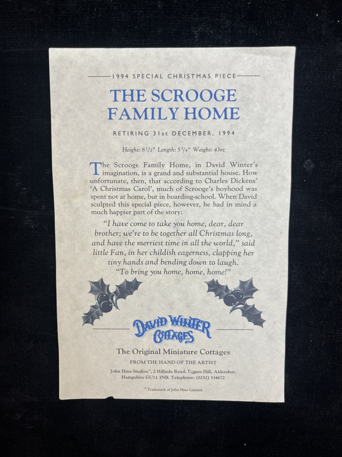 Vintage David Winter Cottage: "The Scrooge Family Home" Limited Edition 1993
