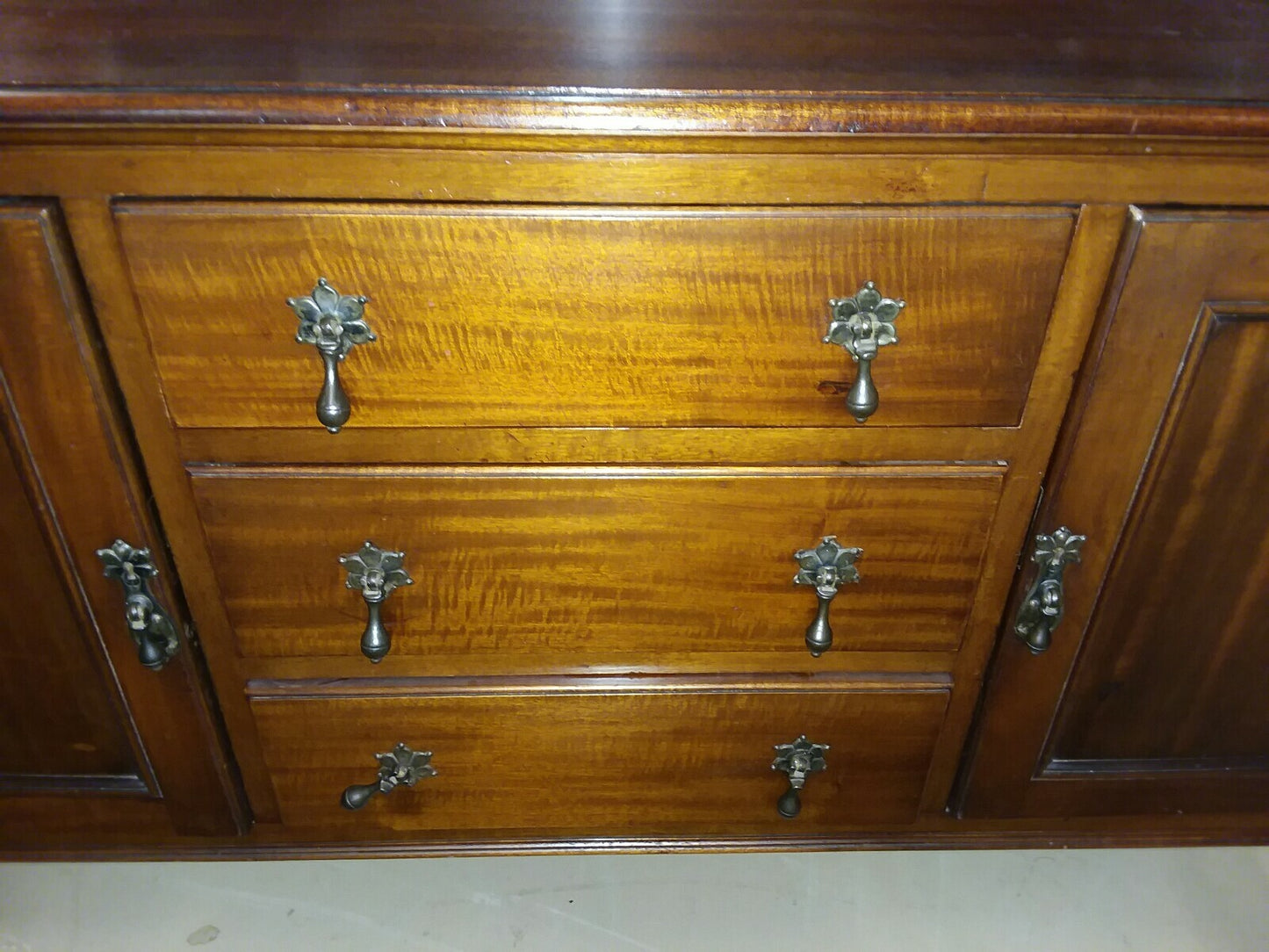 Antique English Queen Anne  Mahogany Sideboard 3 Drawers 2 Doors W 53.5" D 21"