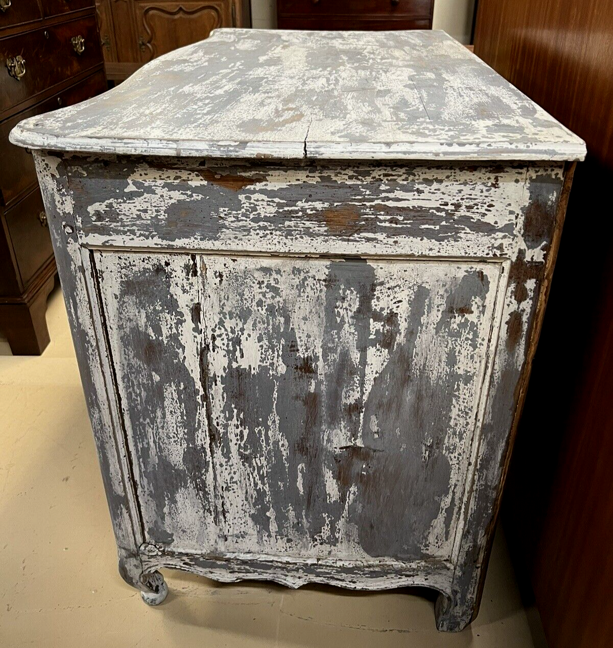 Antique French Painted Louis XV Provincial Serpentine Chest of Drawers Commode