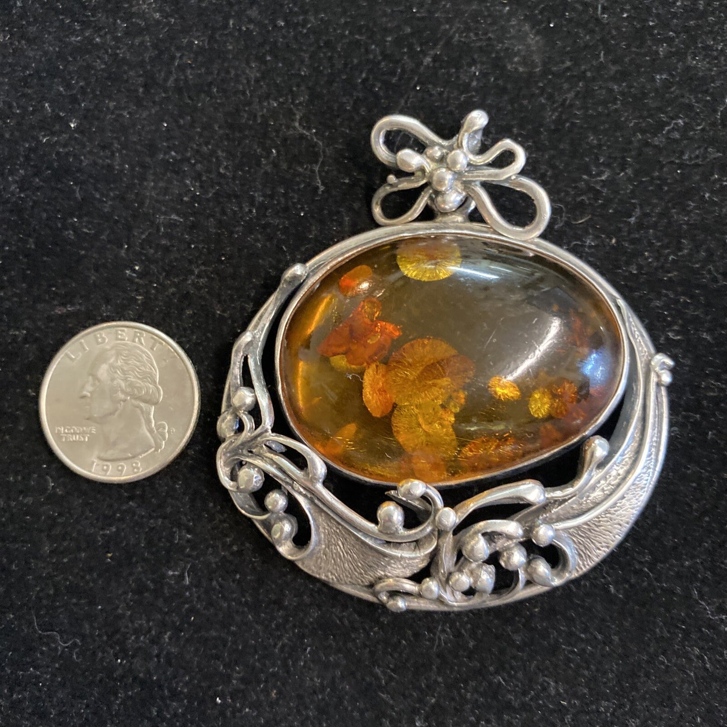 Sterling Silver & Amber 3" Pendant 53g