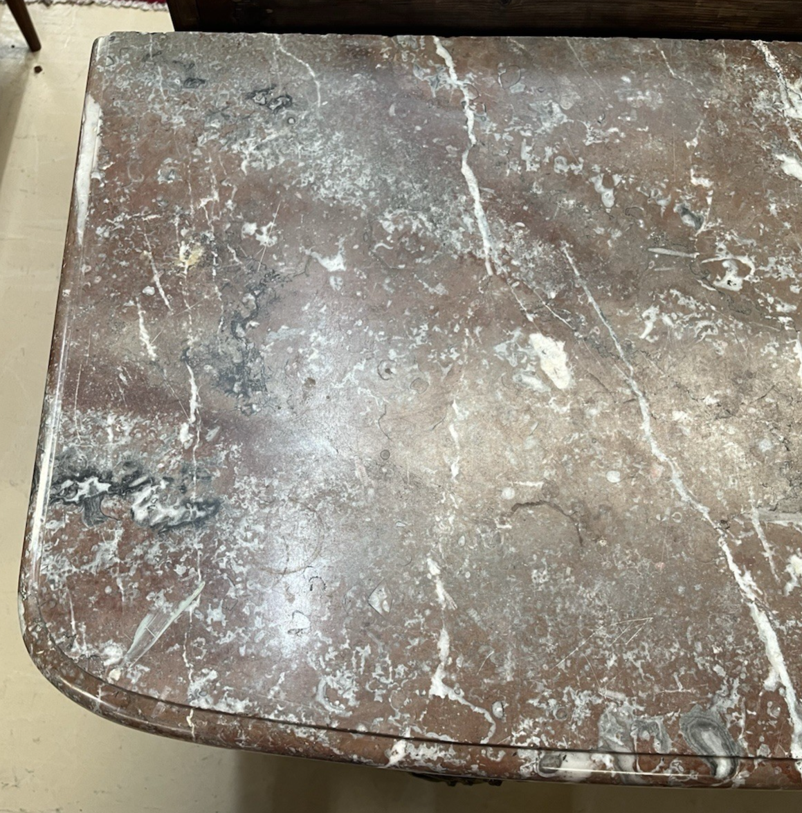 ANTIQUE FRENCH LOUIS XIV MARBLE-TOP BURLED WOOD COMMODE CHEST OF DRAWERS 19th C