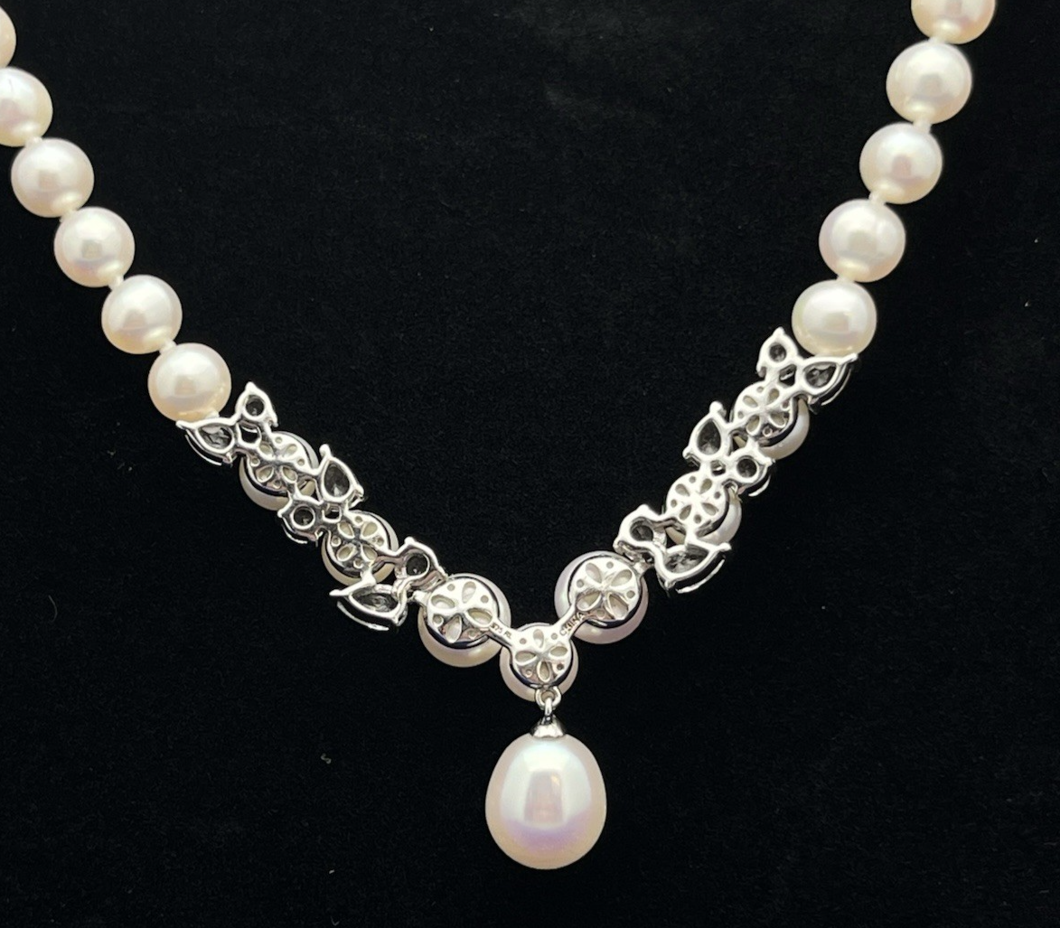 Kay Jewelers Sterling Cultured Pearl 17.25" Necklace w/ Lab Created Sapphires