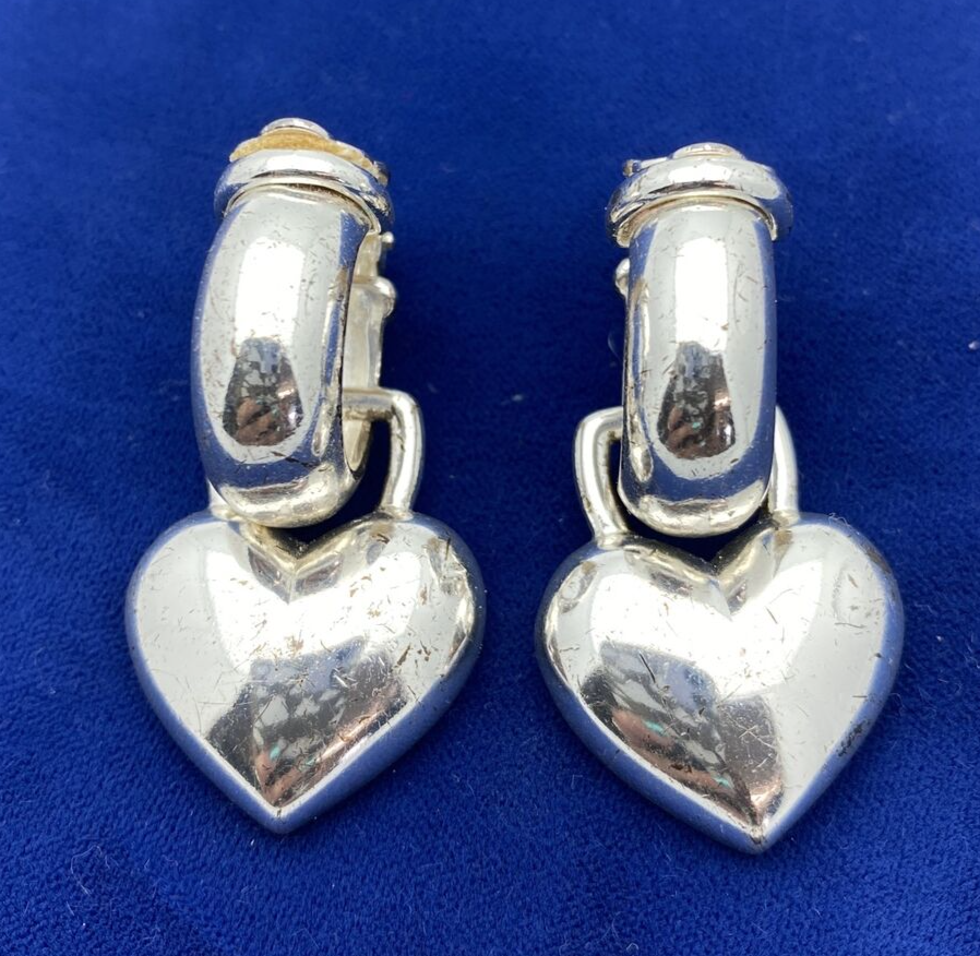 Carolee Silver Toned Heart Shaped Dangle Clip Earrings can be worn 2 ways