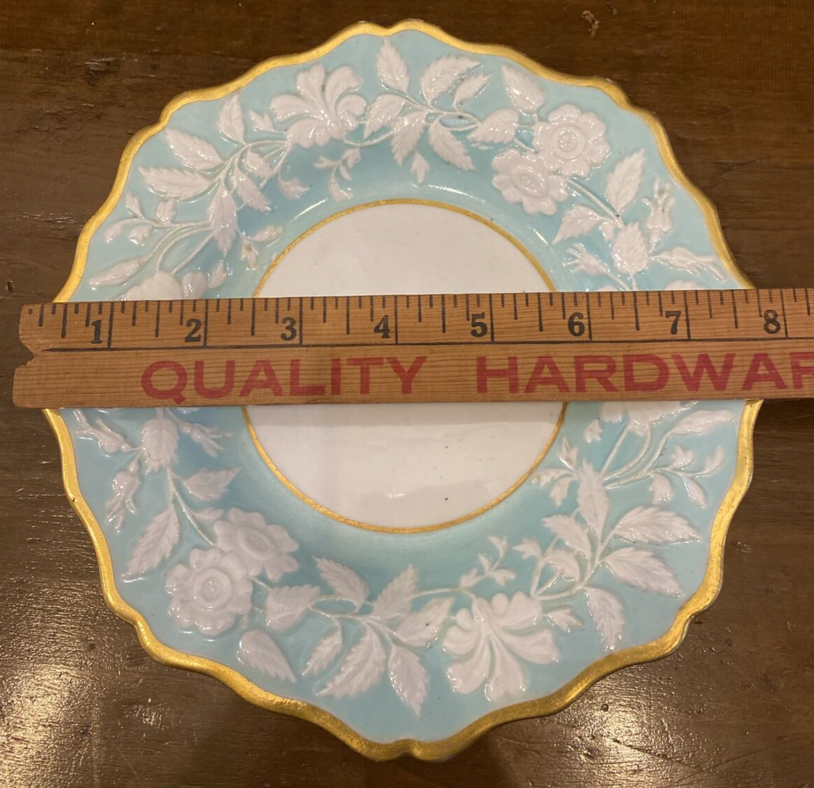 Ridgway 632 Blue & White Embossed Floral 1830s Pearlware 6 Dessert Plates