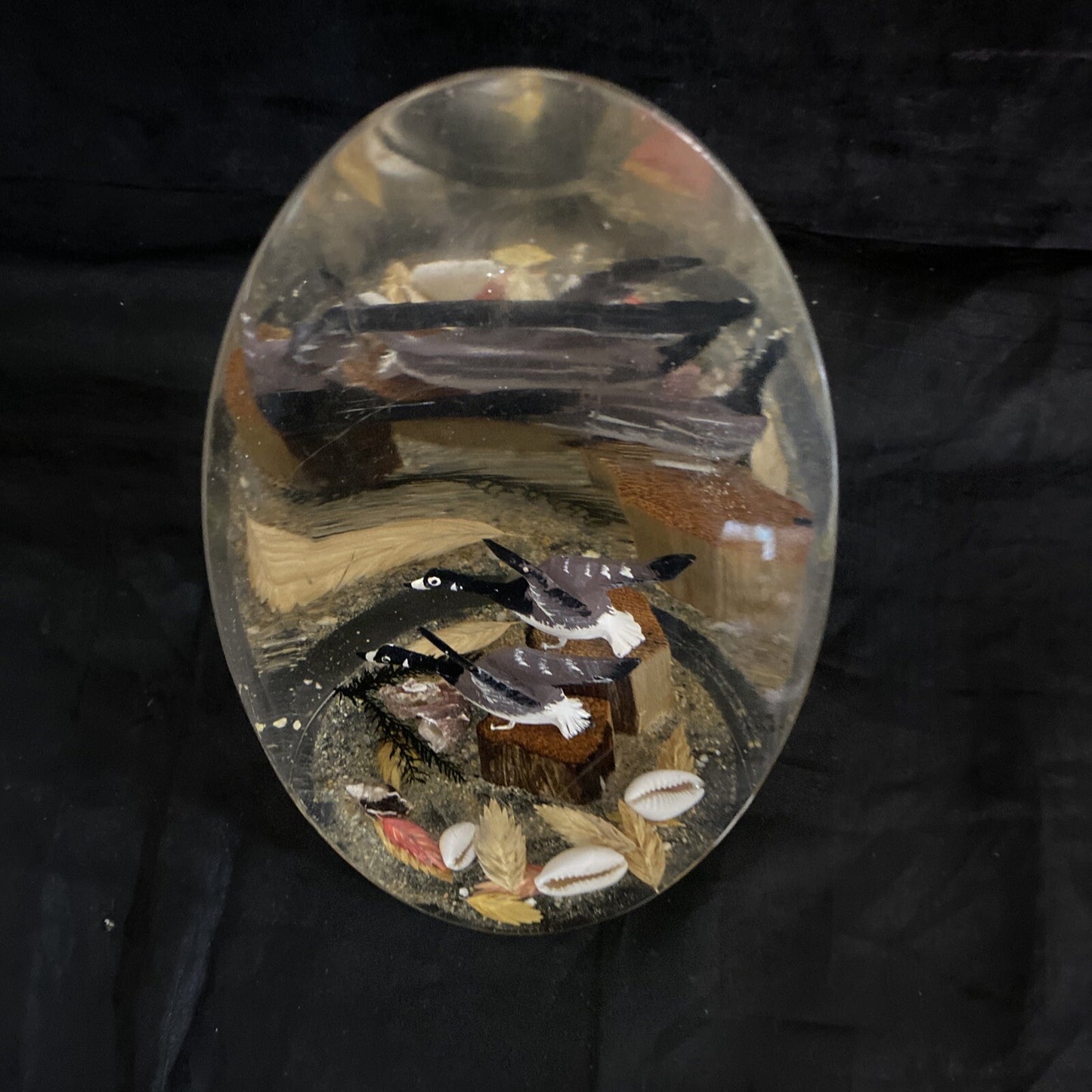 Lucite Acrylic Geese & Shell Paperweight 6.75"