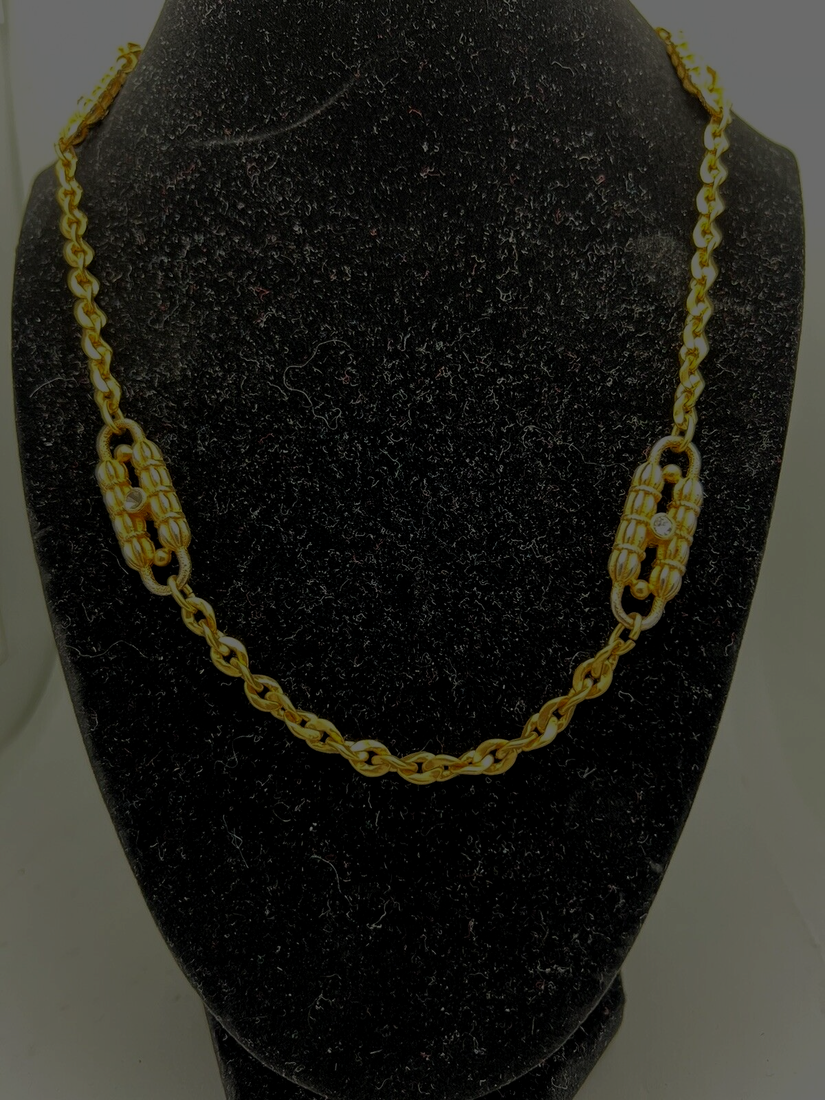 Camrose & Kross JBK gold Tone Rhinestone Paper Clip Chain Necklace 2 In One
