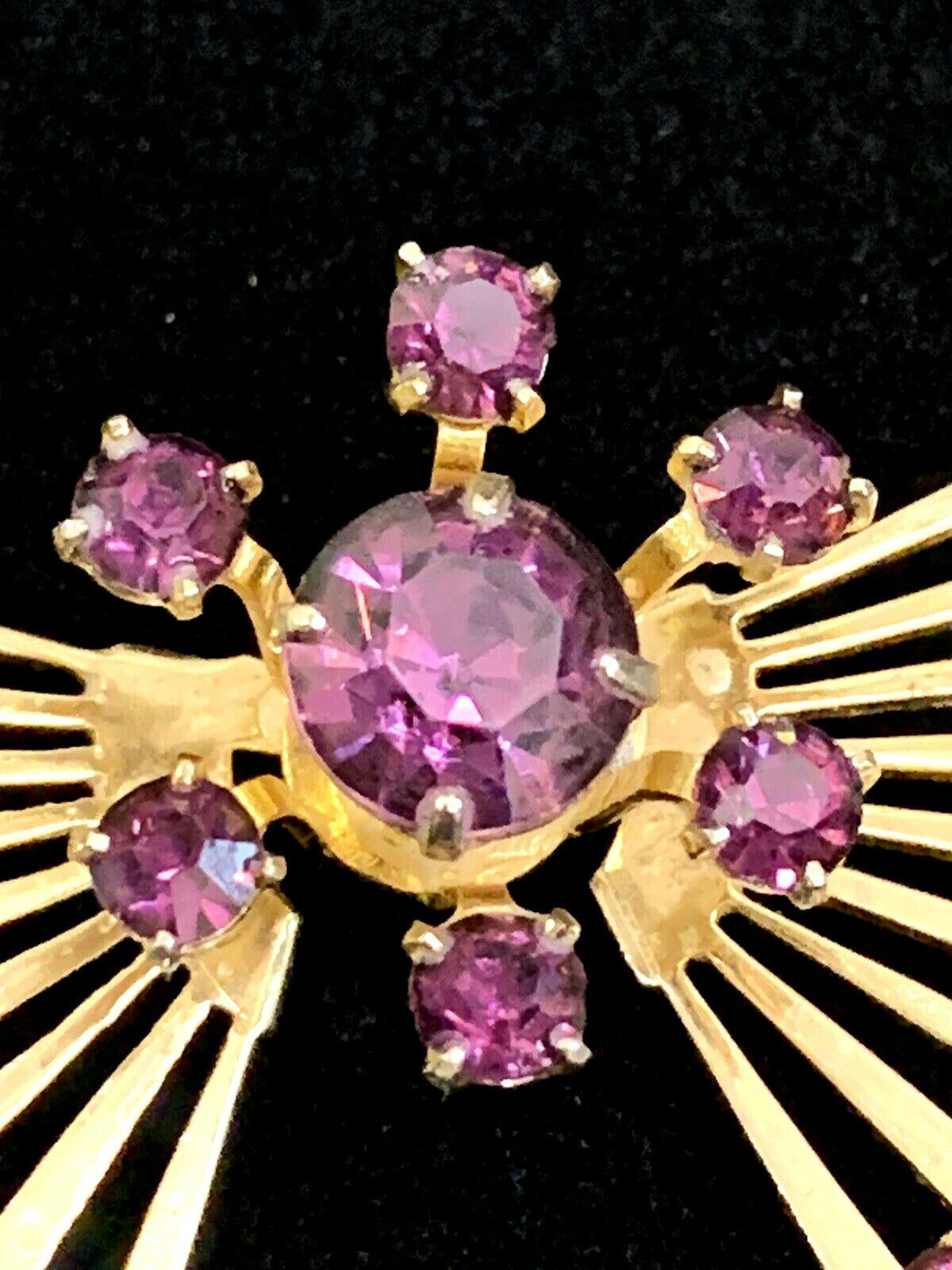 Impressive 1940'S RETRO  GOLD plated Amethyst RHINESTONE  NECKLACE Art Deco 18"