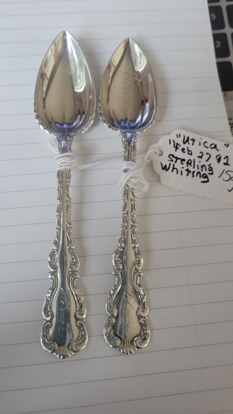 Louis XV  Sterling Grapefruit Spoon by Whiting Mfg  "Utica  Feb. 27 '92 Mono M"