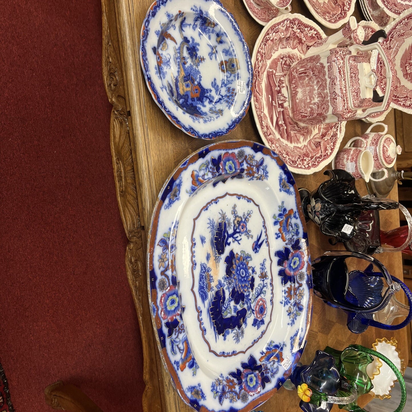 Pair of Ridgway & Morley "Stream" Pattern 3/799 Flow Blue Imari 10 1/2" Bowls