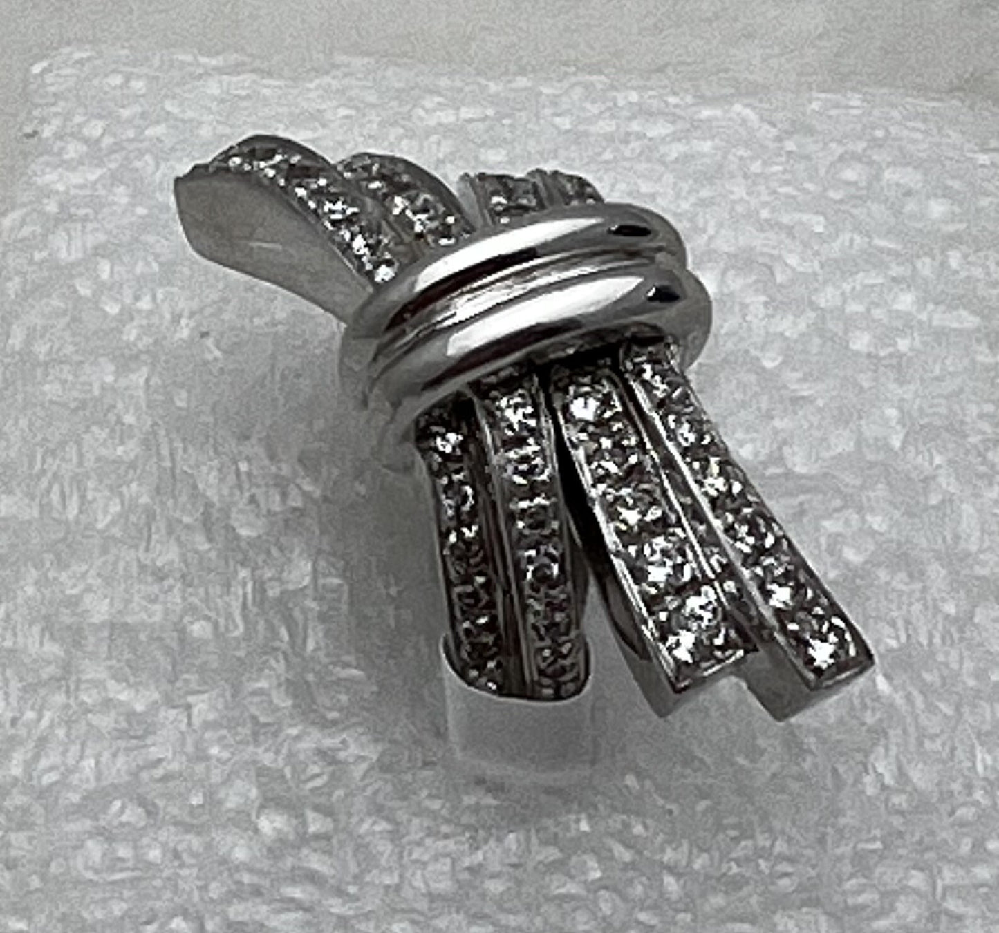 14K White Gold,Diamond By Pass or Bow Tie Ring Size 7, 11.8 grams