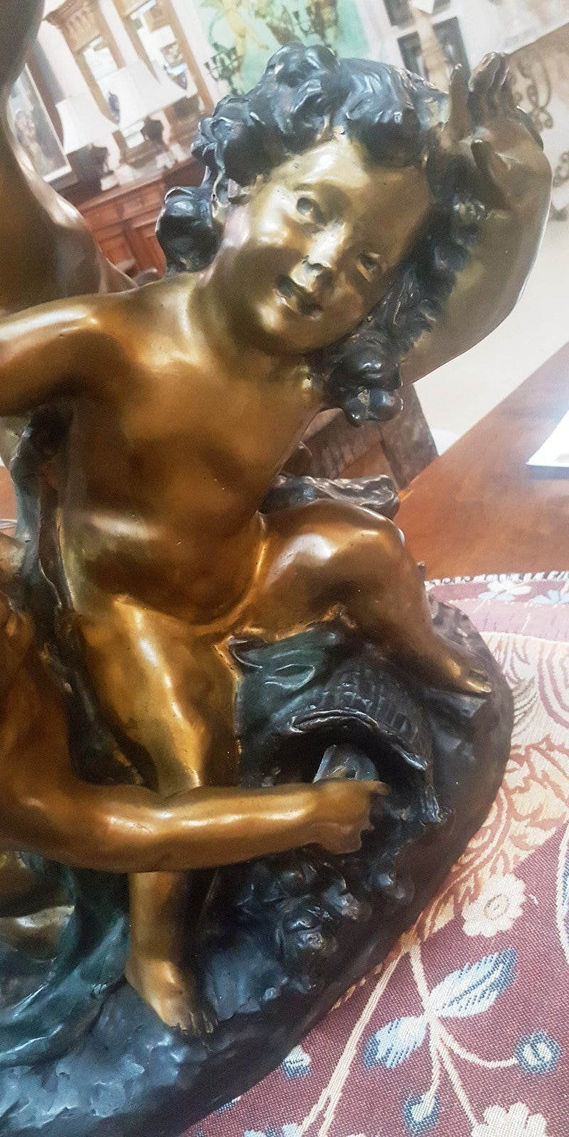 Bronze Tabletop Statue of 3 Children Playing H 18" x W 15" Elegant Centerpiece