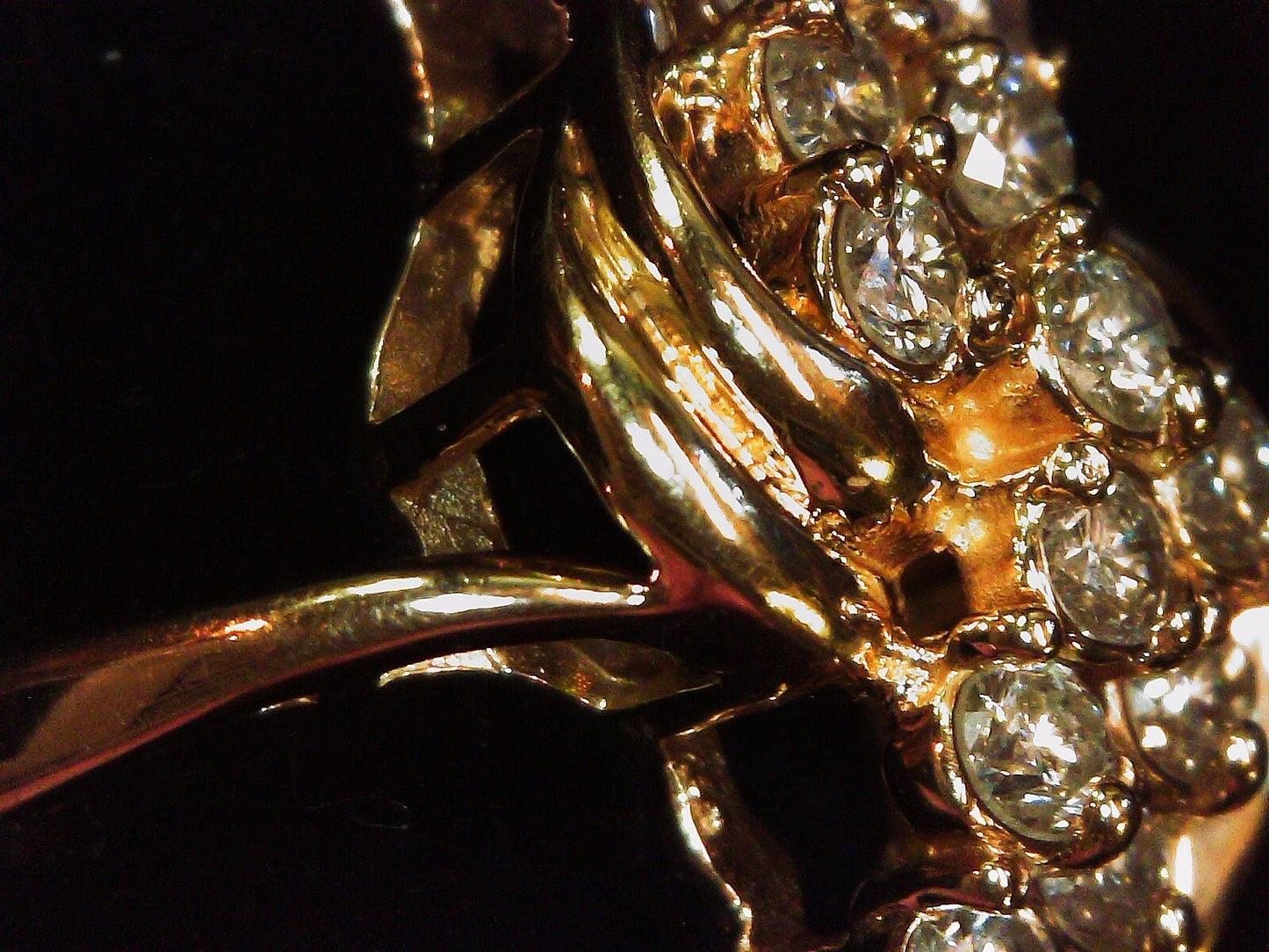 14K Yellow Gold Diamond Cluster Ring, Size 6.25, 3/4 ct TW, 6.2g