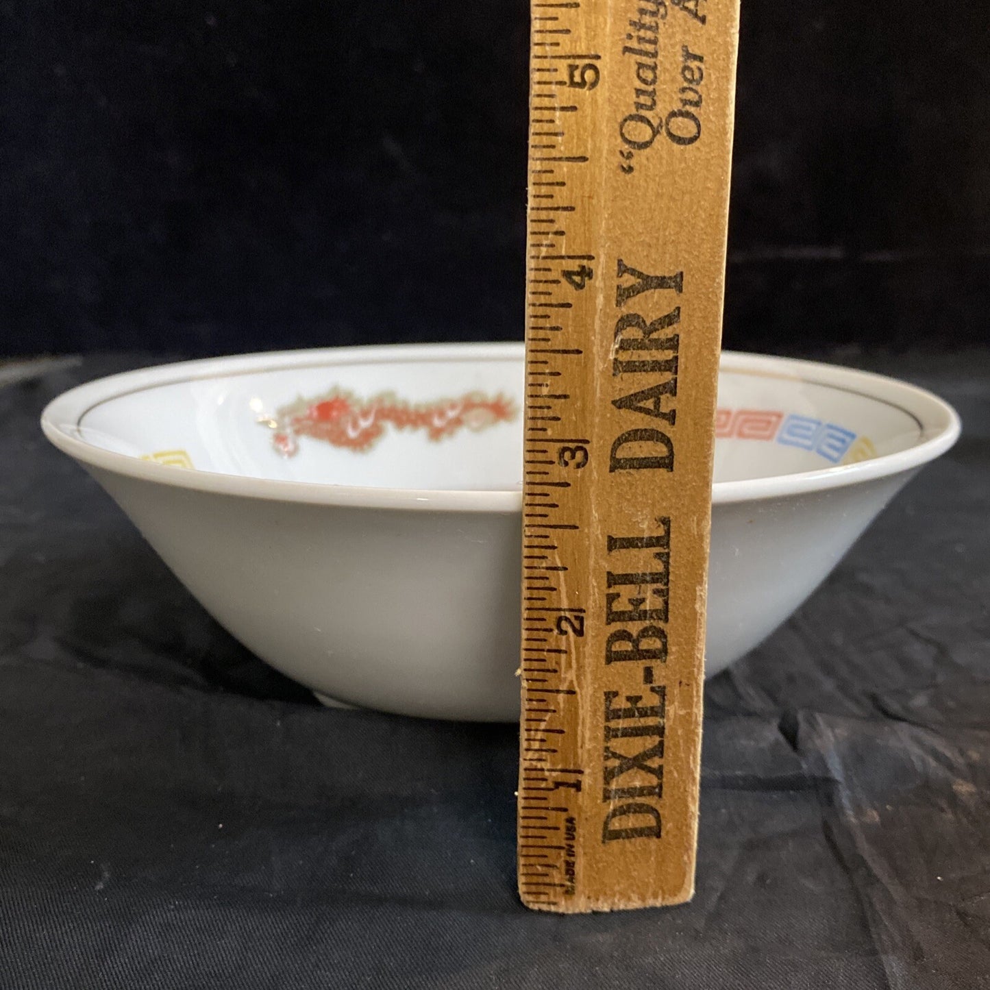 Japanese Saimin Porcelain Pheonix Dragon Key Design Rice/Noodle Bowl Set of 5