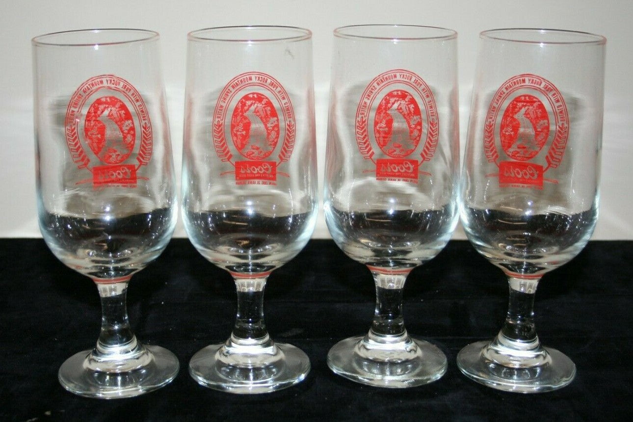 SET OF 4 COORS BEER GLASSES GOBLETS STEMMED 7" Glass 10 oz Red Logo Orig Box