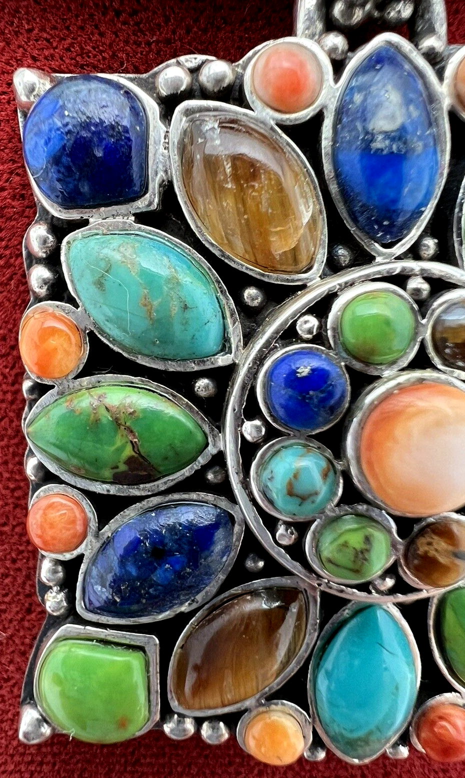 Multi Stone Blossom Pendant 925 SS Lapis Lazuli, Coral , Turquoise, Don Lucas