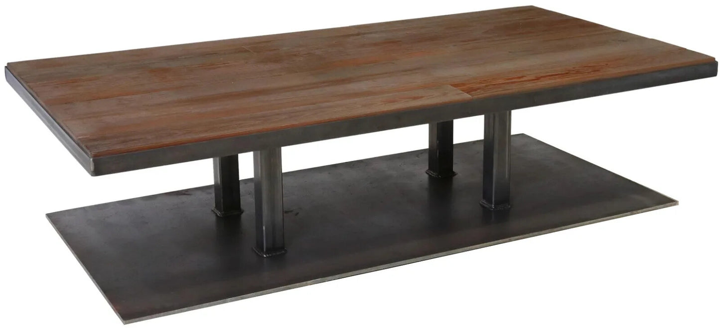 MODERN WOOD PLANK AND BLACK STEEL COFFEE TABLE RESTORATION HARDWARE STYLE